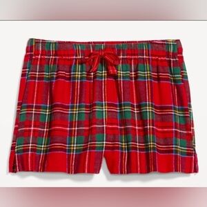 Old Navy Womens M Flannel Boxer Pajama Shorts Red Tartan Plaid Christmas Medium